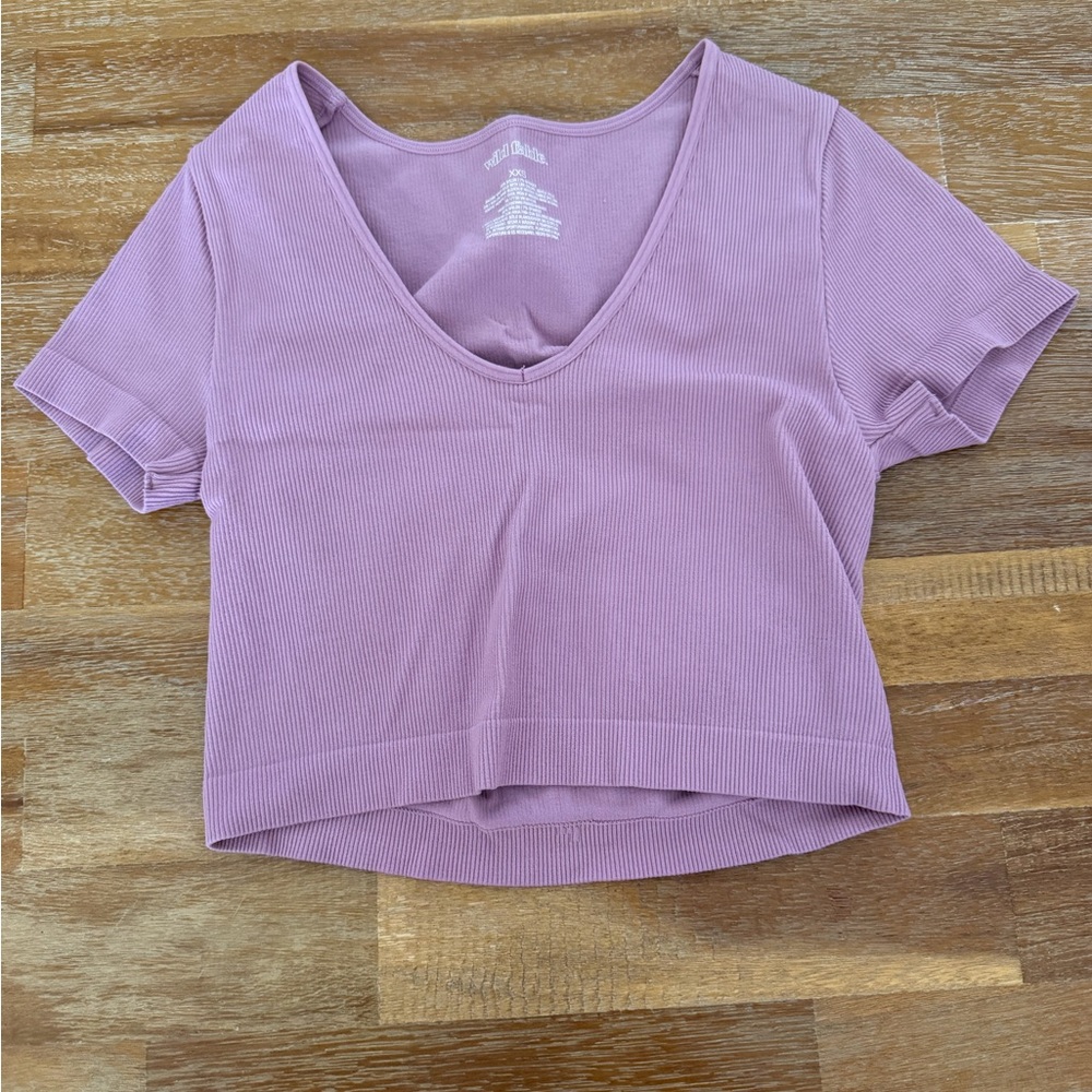 wild fable Mauve Ribbed V-Neck Short Sleeve Crop Top